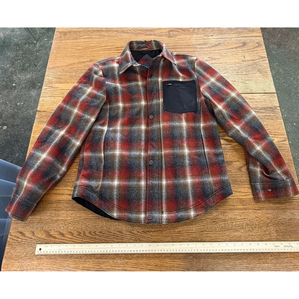 Pendleton Mens Red Brown Plaid Quilted Shirt Jacket Full Zip Snap Front Medium